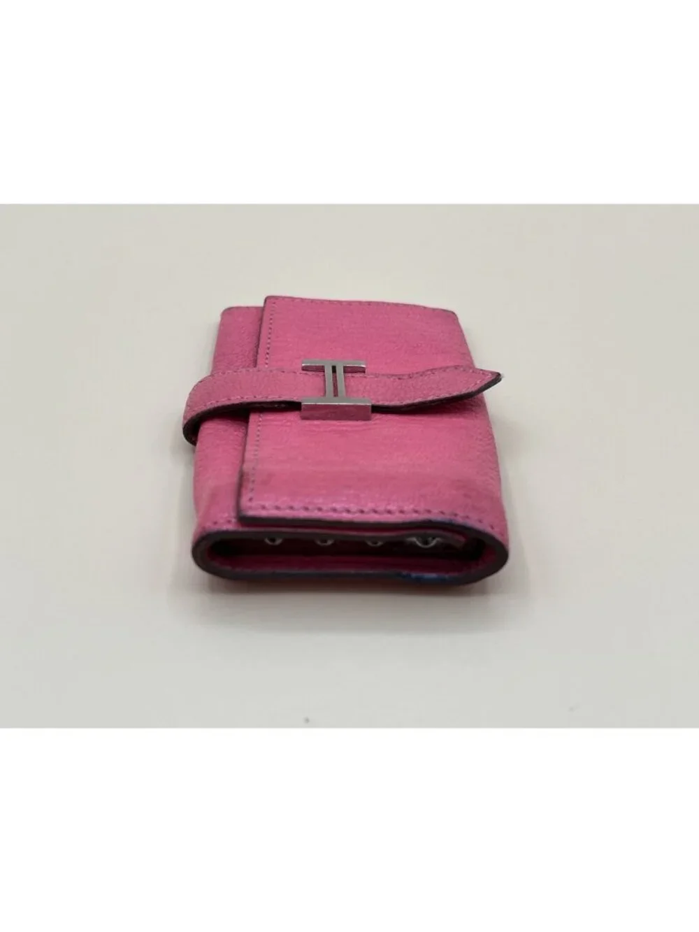 Hermes Bearn Key Case Holder Pink Rose Epsom Leather Silver H Clasp Made in Fran